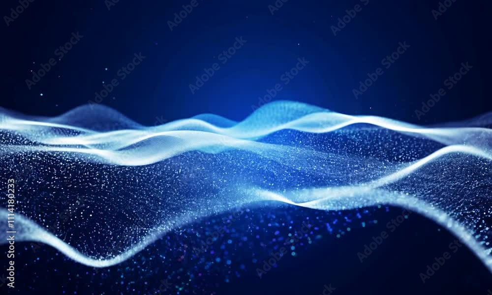 Poster futuristic blue wave technology animation in dark environment. smooth flowing and dynamic digital wa
