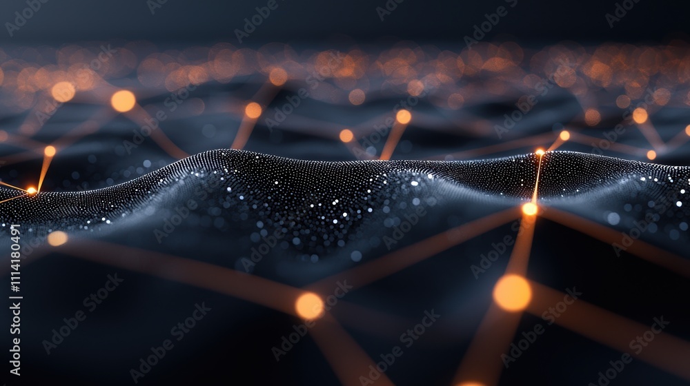 Poster networking digital connection vibrant network of interconnected nodes and lines pulsating with light