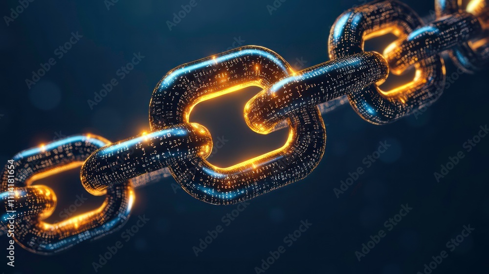 Aufkleber Glowing metallic chain links with digital code.