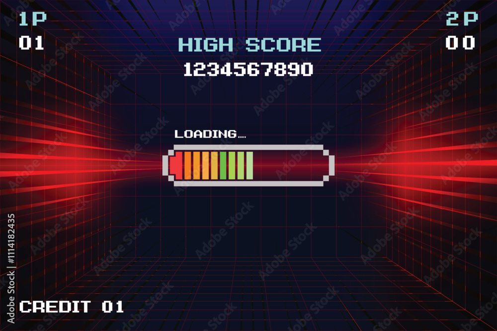 Poster loading. pixel art. 8 bit game. retro game. for game assets in vector illustrations.
