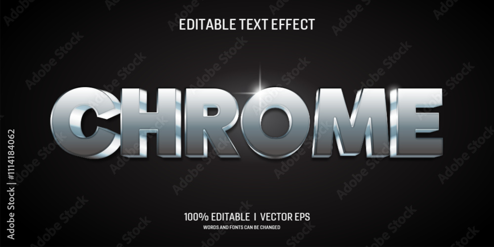 Poster chrome vector 3d text effect with modern style design