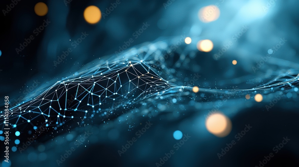 Poster social network 3d rendering of a social network with interconnected nodes representing users, data s