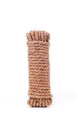 coil of rope standing on white background