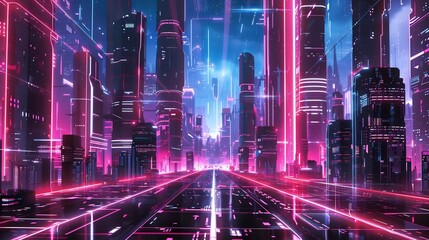 Cyberpunk Cityscape: Neon-Lit Metropolis at Night
