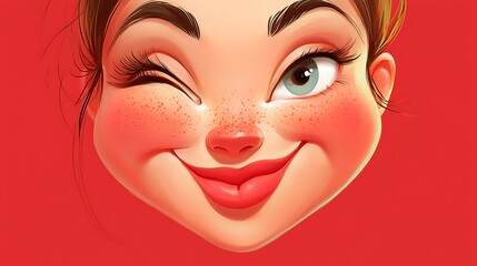 A cartoon face with a cheeky wink, playful grin, and blushing cheeks 