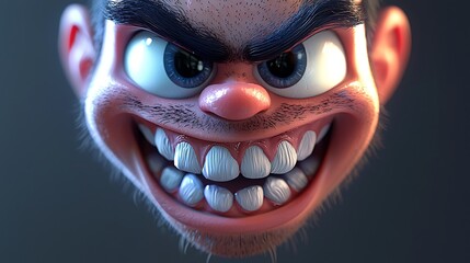 Naklejka premium A cartoon face with a mischievous grin, sharp eyes, and playful energy 