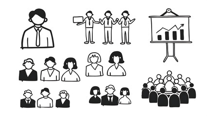 People, human, person thin line icon set. Containing participants, group, team, organization, community, population, audience, member. Vector illustration