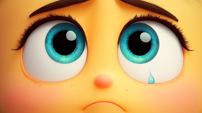 A cartoon face with a sad frown, teary eyes, and drooping eyebrows 