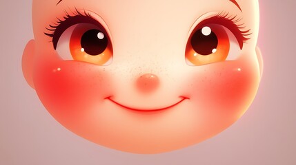 A cartoon face with a shy grin, blushing cheeks, and glowing eyes, expressing bashfulness 