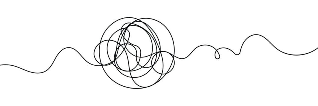 hand-drawn scribbles of tangled intertwined lines in different shapes and size. editable line. adjusta ble stroke width on white background.