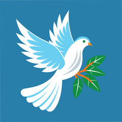 White Dove Emblem with Olive Twig Vector Illustration