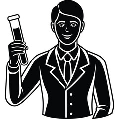 Laboratory Assistant Holding Test Tube with Blood Vector Illustration