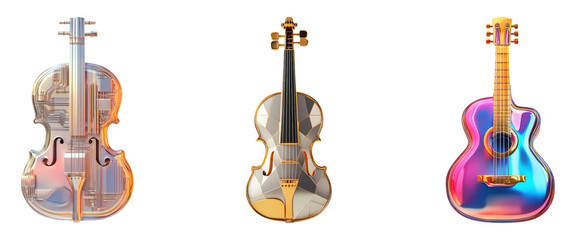 Naklejka premium Colorful Musical Instruments on Transparent Background