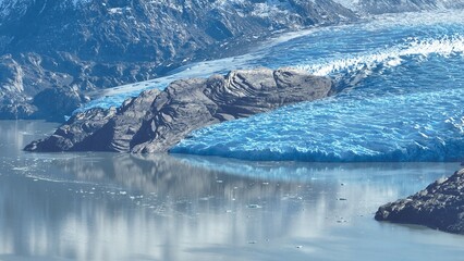 National Park Of Torres Del Paine In Puerto Natales Chile. Snowy Mountains. Glacier Landscape....
