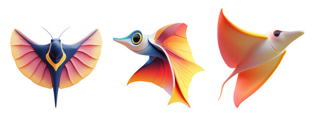Fototapeta premium Colorful Fish and Insect Illustrations on Clear Background