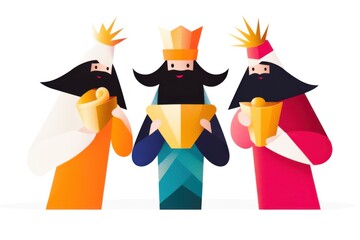 Generative AI Colorful Banner Poster for Three Kings Day Celebration with Festive Cartoon Art