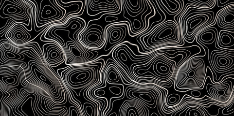 Multicolor wave and light trail background, Luxury gradient color topography wave lines isolated on black background, Beautiful Topo Wallpaper, Contour topographic map background vector illustration.