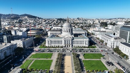 City Hall At San Francisco In California United States. Downtown City Skyline. Transportation Scenery. City Hall At San Francisco In California United States. 