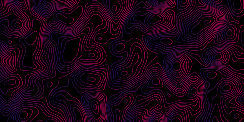 Multicolor wave and light trail background, Luxury gradient color topography wave lines isolated on black background, Beautiful Topo Wallpaper, Contour topographic map background vector illustration.