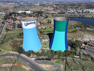 Fototapeta premium Soweto Towers At Johannesburg In Gauteng South Africa. Orlando Towers. Tourism Landmark. Johannesburg At Gauteng South Africa. High Rise Towers Landscape. Travel Attraction.