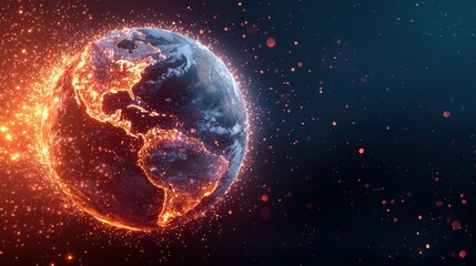 Obraz premium globe Cybersecurity and Protection Earth with glowing lines representing secure data transfer, data streams encrypted and protected from cyber threats, visualizing global data integrity and