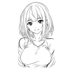 Charming Anime Vector Line Art Portrait