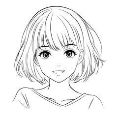 Charming Anime Vector Line Art Portrait