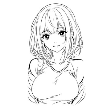 Charming Anime Vector Line Art Portrait