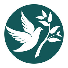 White Dove with Olive Branch Logo Vector Illustration