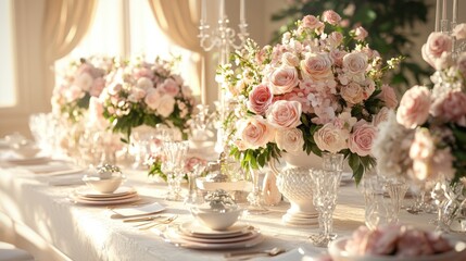Luxurious Wedding Reception Table With Elaborate Flowers