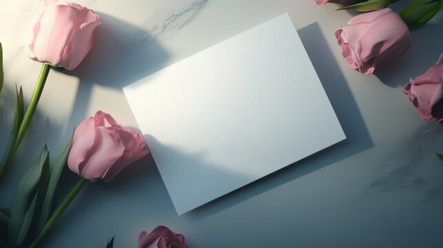 Invitation Or Greeting Card Mockup with Roses