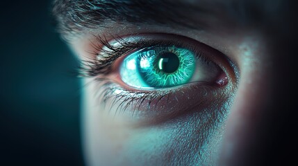 Biometric Eye Scan Person looking directly at a biometric scanner, with a green light confirming successful identification and access granted.