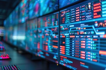 Fototapeta premium E-sports events stream live globally. High-tech trading screens with data displays