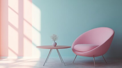 Simple 3d interior in pastel colors