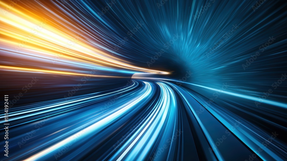 Poster train futuristic tunnel design hyperloop train speeding through a sleek, futuristic tunnel with glow