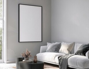 Modern interior design mockup displaying a cozy living room with a stylish ISO A paper size poster frame for artistic expression.