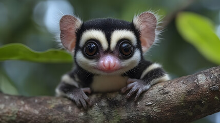 Obraz premium Adorable Small Mammal with Big Ears on a Tree Branch AI generated