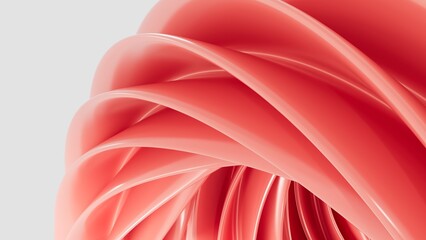 Abstract 3D background with red wavy lines in a minimalist style, smooth texture, modern design for banners, presentations, backgrounds, and advertising. Geometric shapes on a light background.