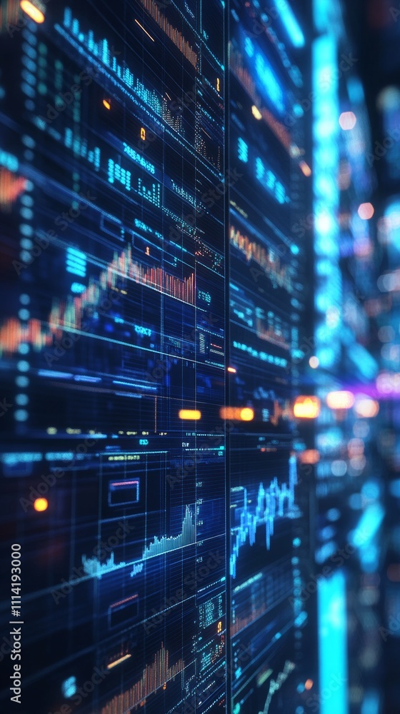 Poster dynamic trading environment featuring stock market data visualizations and analysis tools