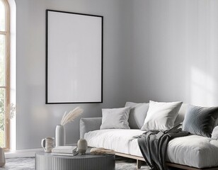 Modern interior design mockup displaying a cozy living room with a stylish ISO A paper size poster frame for artistic expression.