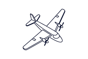 a classic airplane vector line art illustration transparent white background