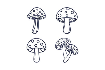 a set of mushroom vector line art illustration transparent white background