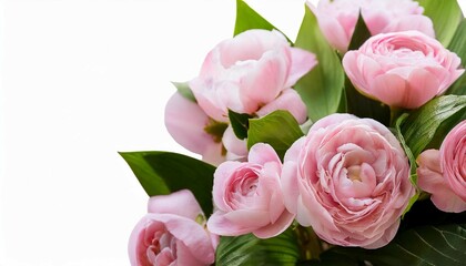 Fototapeta premium beautiful pink flowers bouquet with green leaves high quality transparent background stock photo