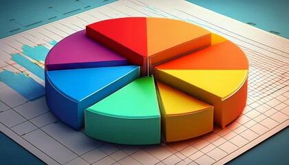 colorful and modern 3d pie chart representation on a graph paper background for data visualization and statistical analysis