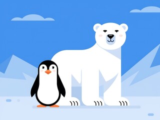 Polar Bear and Penguin Arctic Friends Together