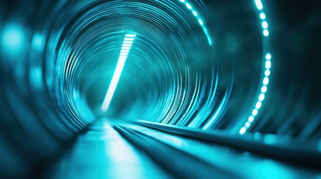 Hyperloop train travelling at high speed through a tunnel Close up of the front of a hyperloop train as it enters a tunnel, showcasing its aerodynamic design and advanced technology.
