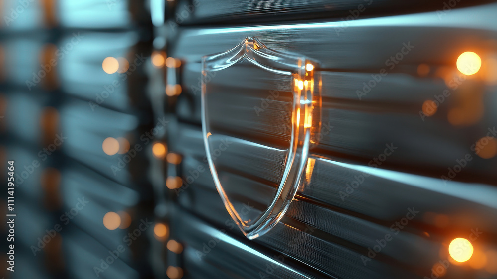 Poster cybersecurity data protection concept. transparent shield symbolizing data protection over files, gl