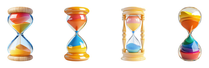 Colorful Hourglasses on Transparent Background