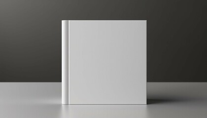 white square book mockup front view with blank hard cover standing on white table 3d rendering