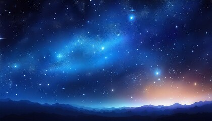 Fototapeta premium night starry sky and bright blue galaxy horizontal background banner
